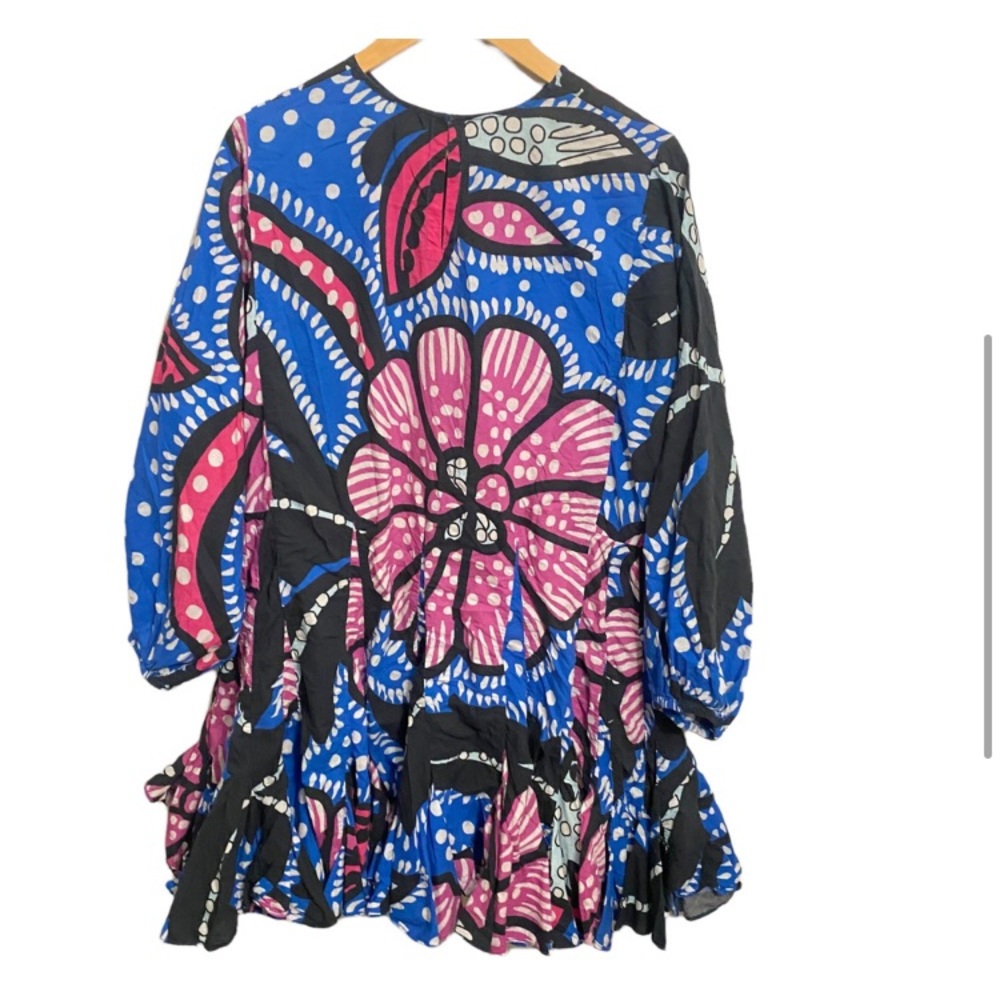RHODE Ella Dress Abstract Print Long Sleeve Blue Size L